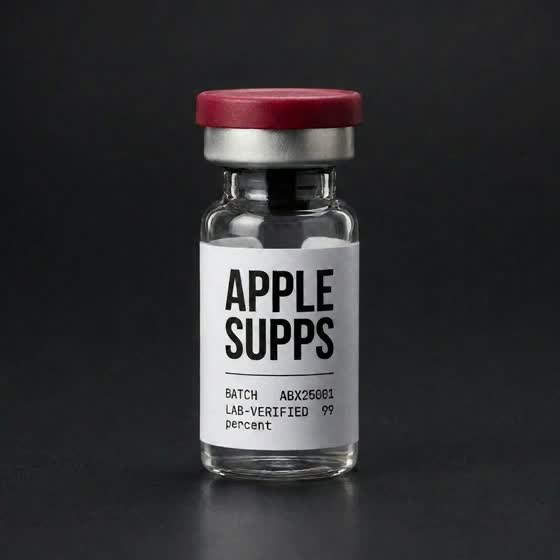 Apple Supps vial, batch ABX25001, rotating to show all sides